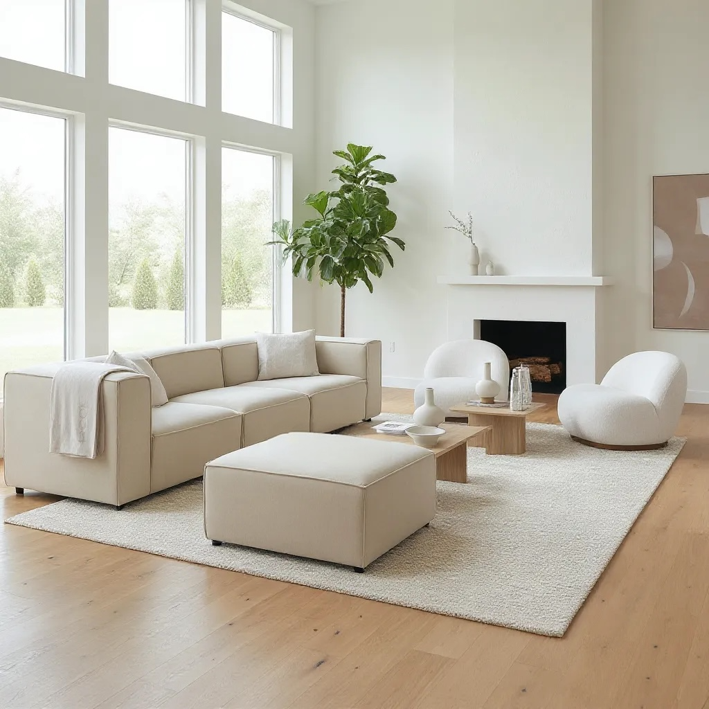 Canapé Modulable En Velours Anti Tâches - Lila 3+1 pouf & 4+1 pouf