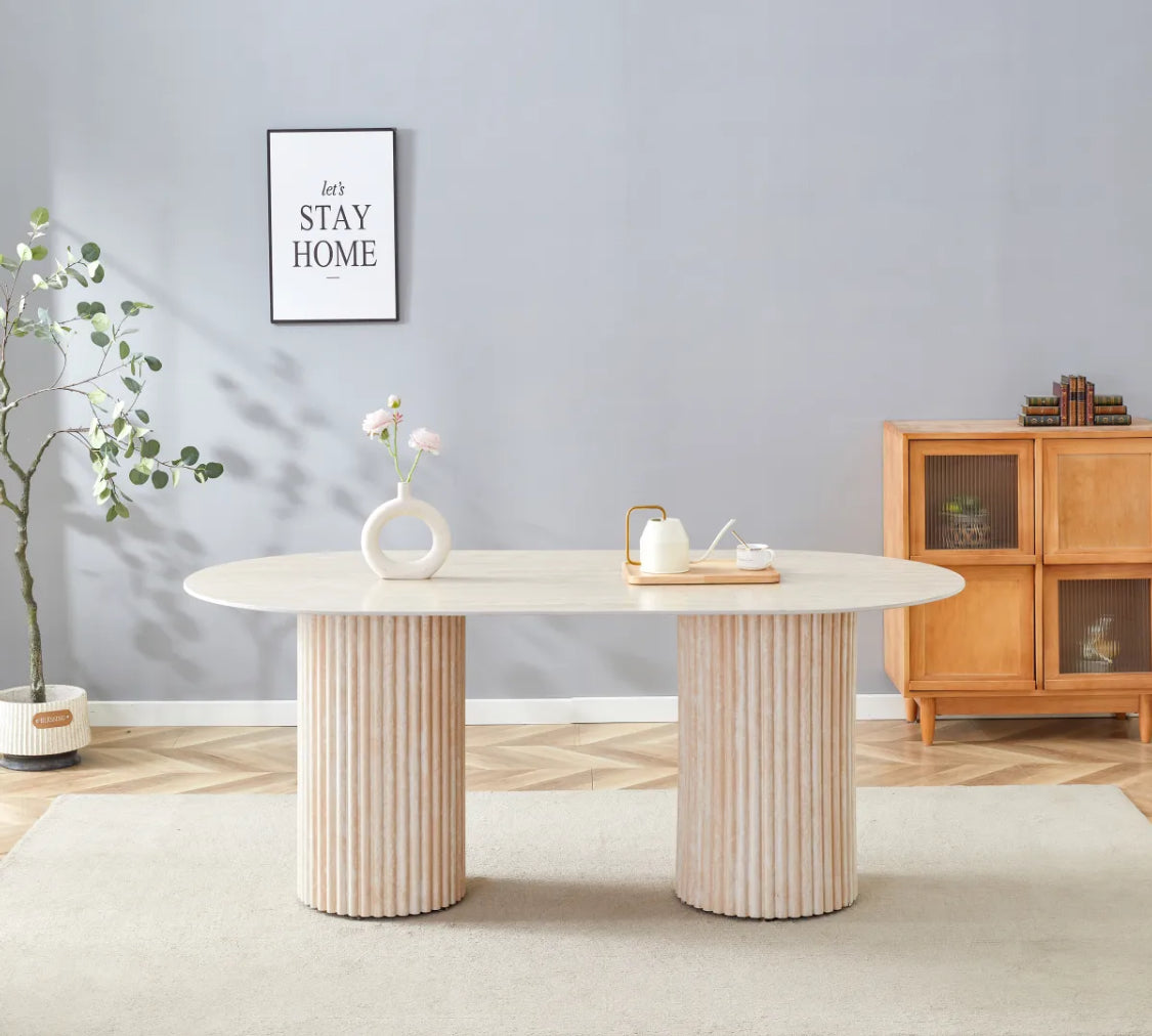 Table repas - EYSHA - travertin céramique - 180x90