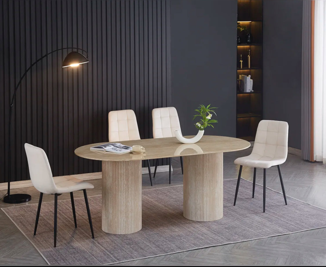 Table repas - COCO - céramique effet travertin - 180x90x75cm