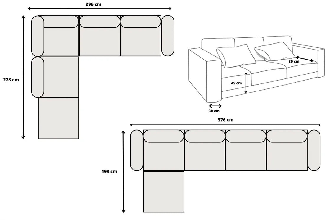 Canapé Modulable En Velours Anti Tâches - Lila 3+1 pouf & 4+1 pouf