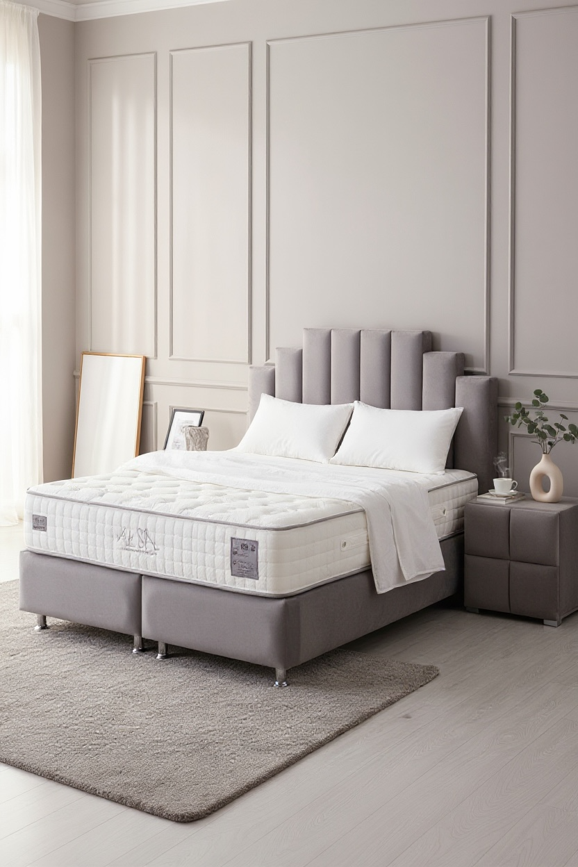 Lit Double Coffre En Velours - Natura Gris