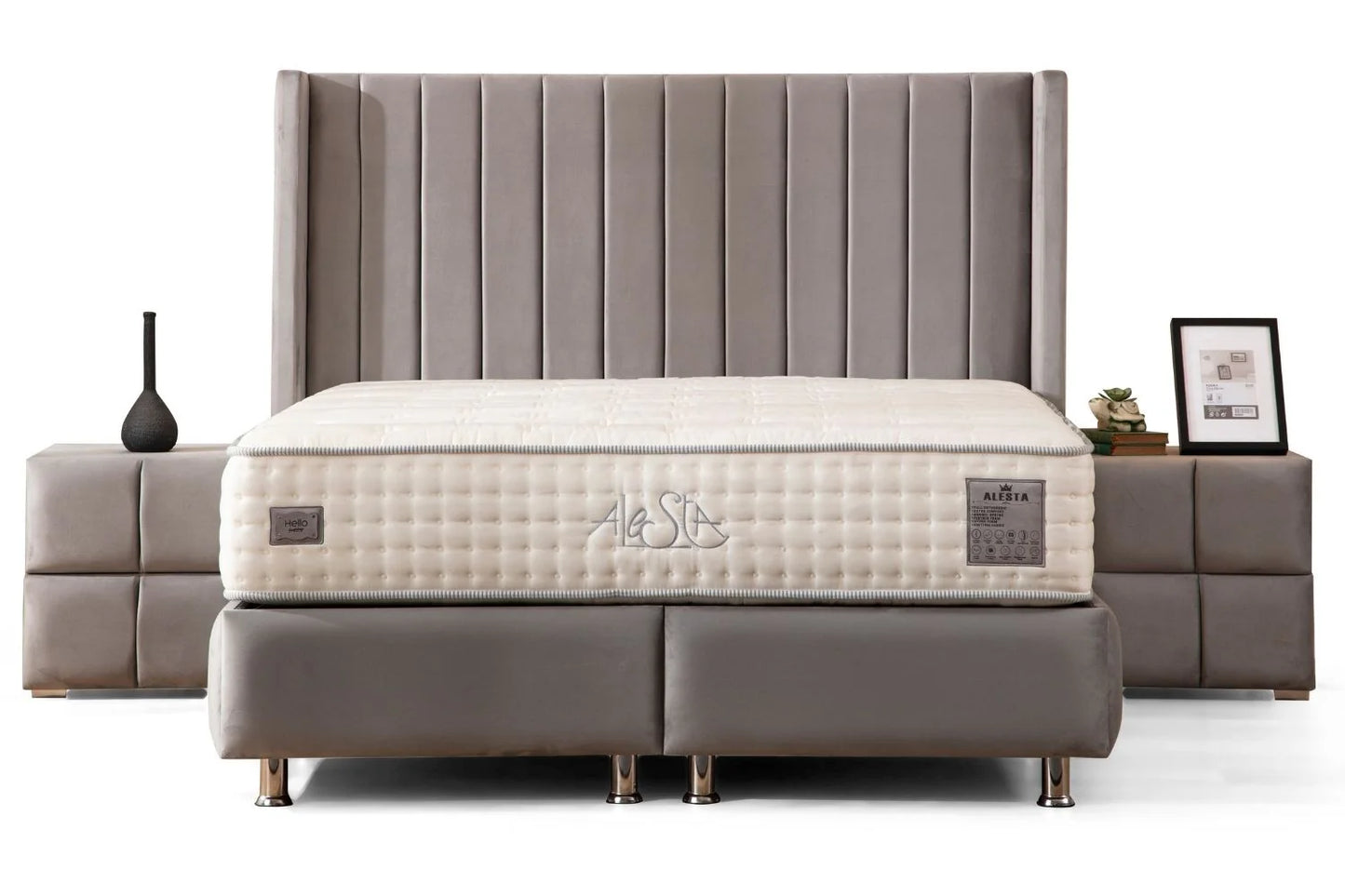 Lit Double Coffre En Velours - Tokyo Gris
