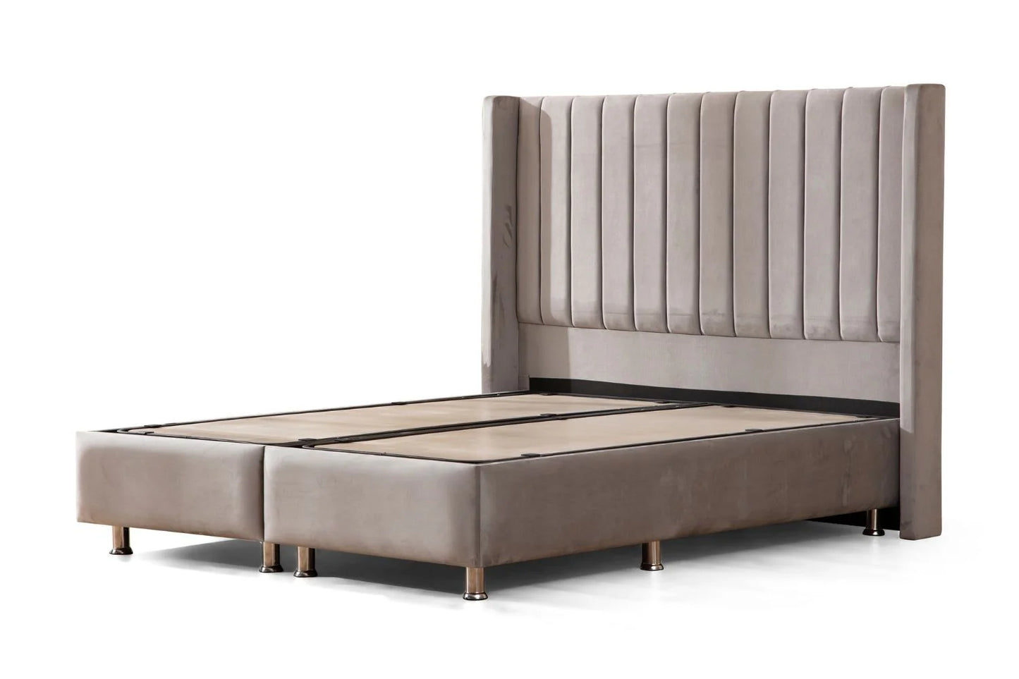 Lit Double Coffre En Velours - Tokyo Gris