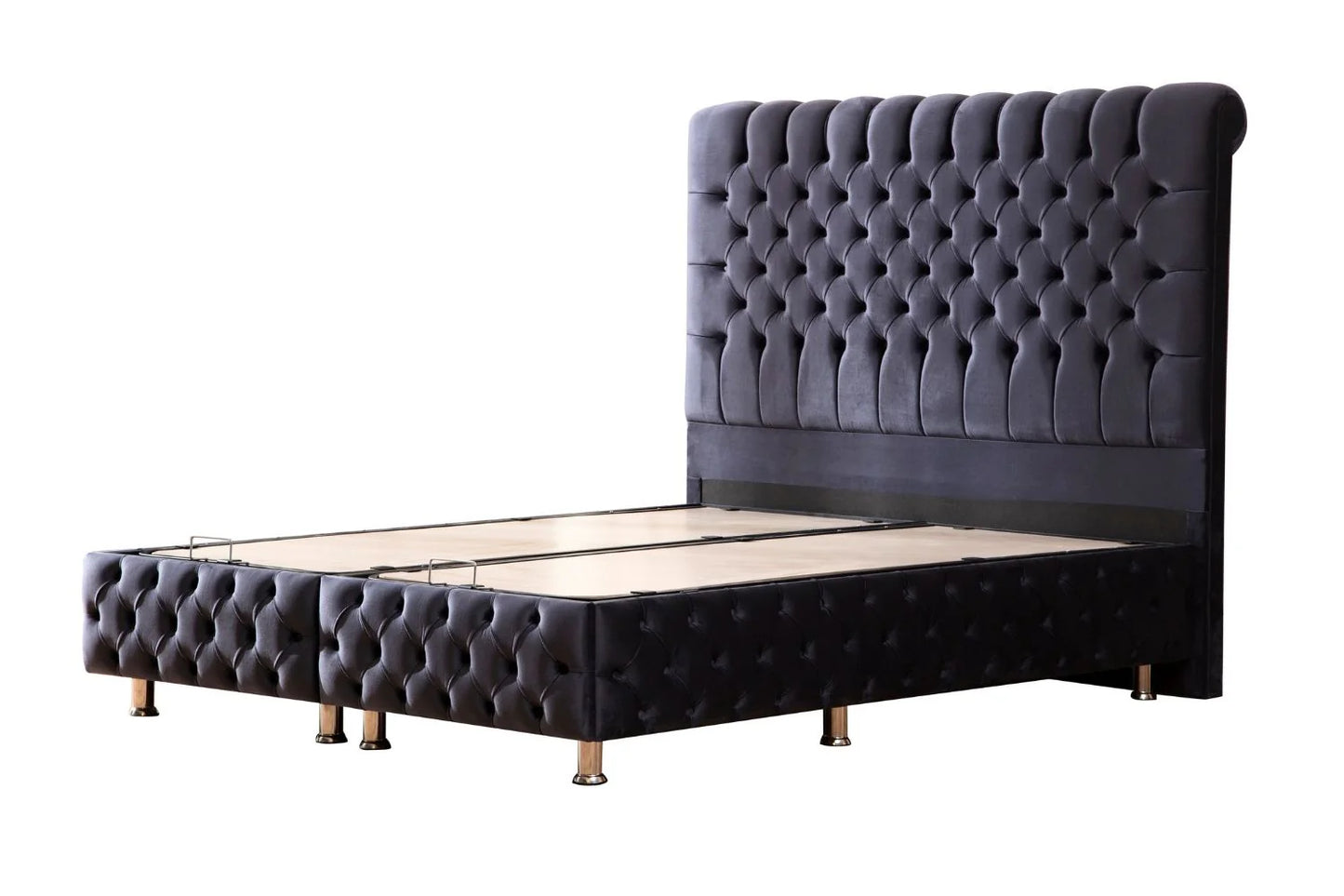 Lit Double Coffre En Velours - Luna Anthracite