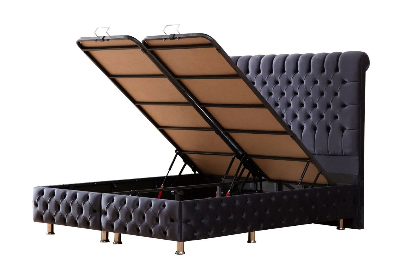 Lit Double Coffre En Velours - Luna Anthracite