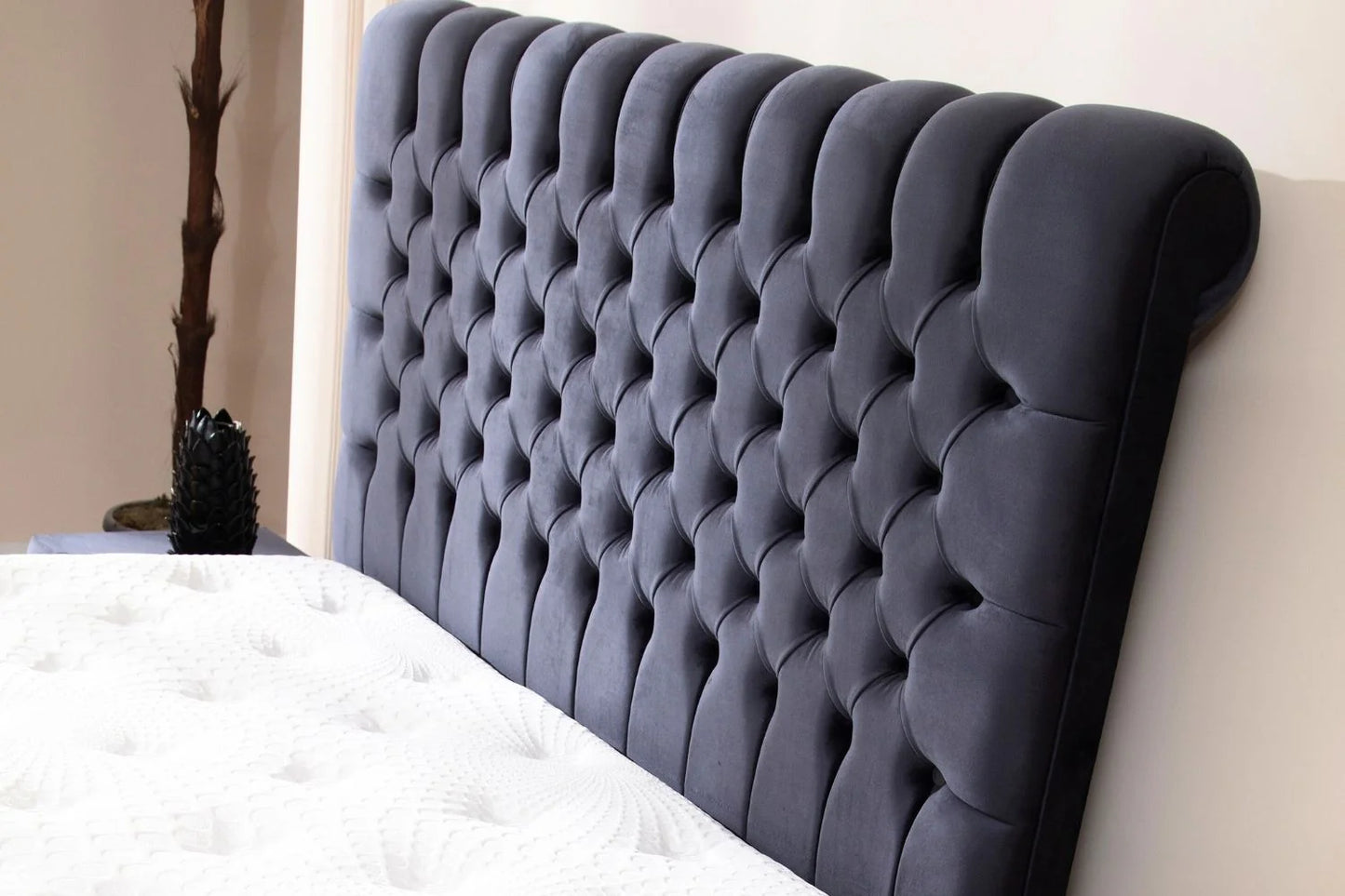 Lit Double Coffre En Velours - Luna Anthracite