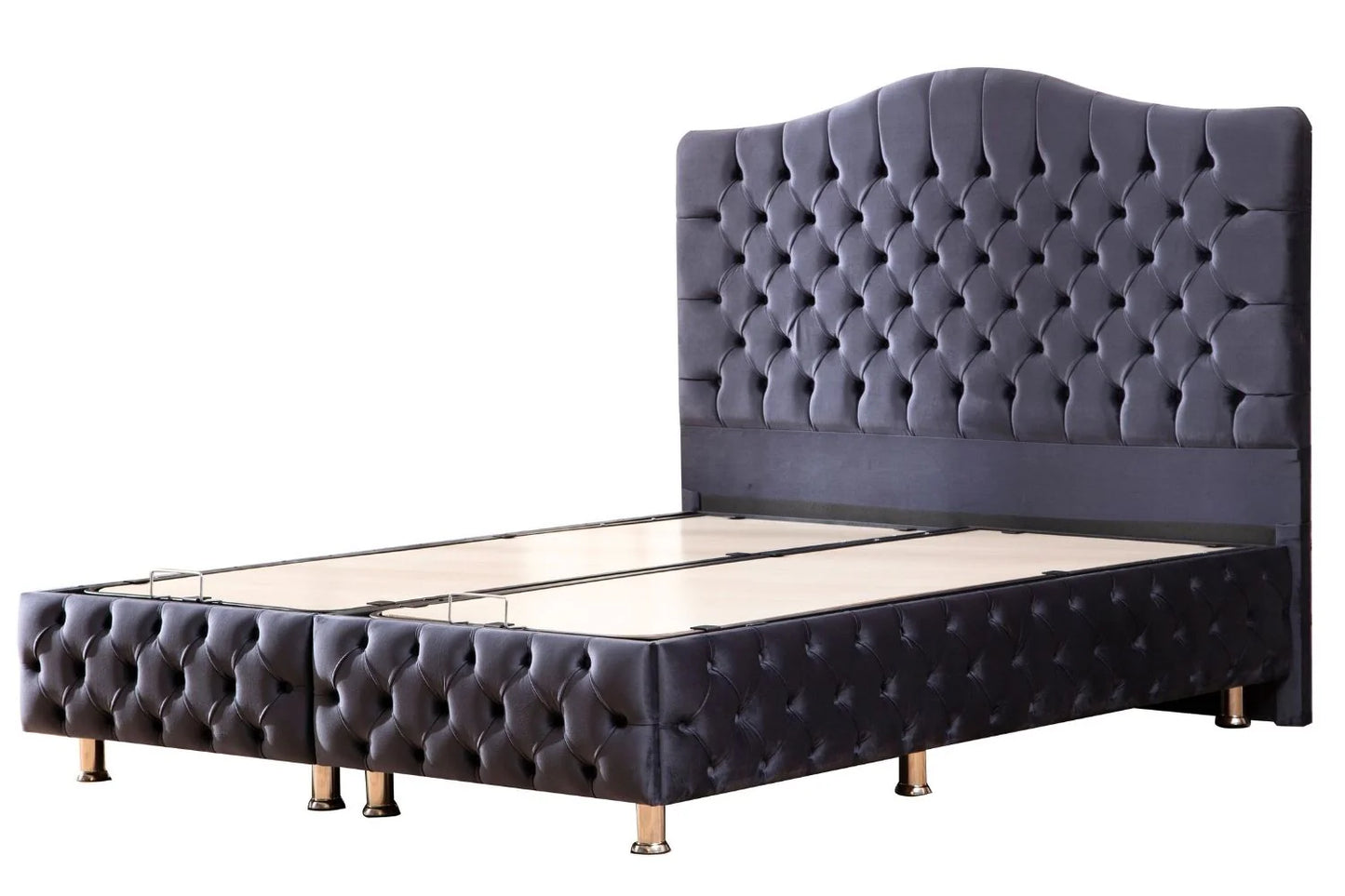 Lit Double Coffre Capitonné En Velours - Paris Anthracite