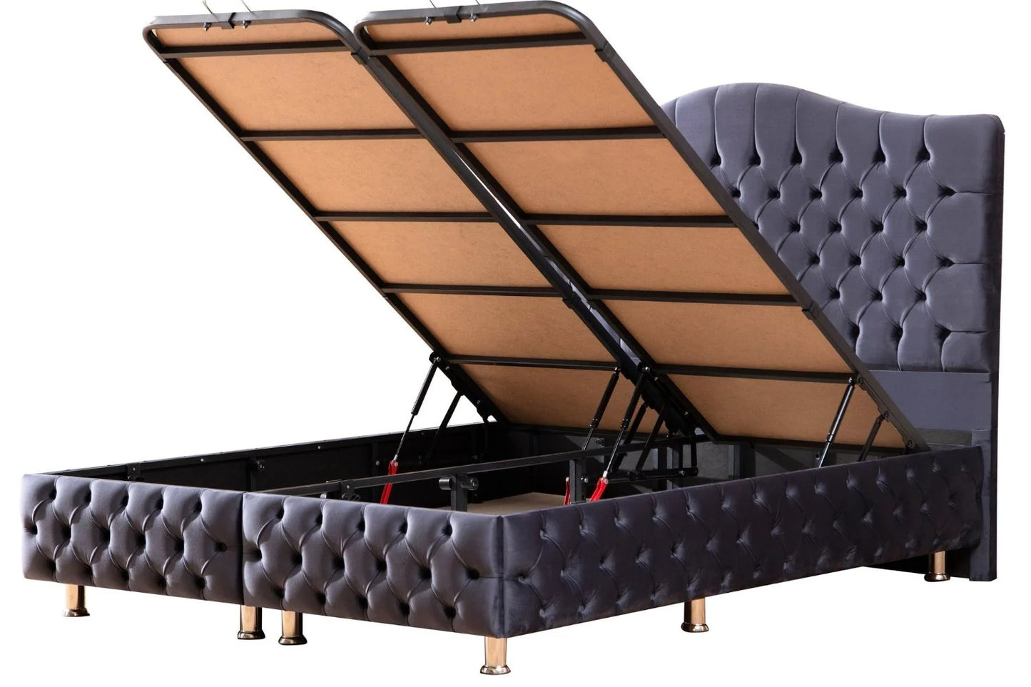 Lit Double Coffre Capitonné En Velours - Paris Anthracite