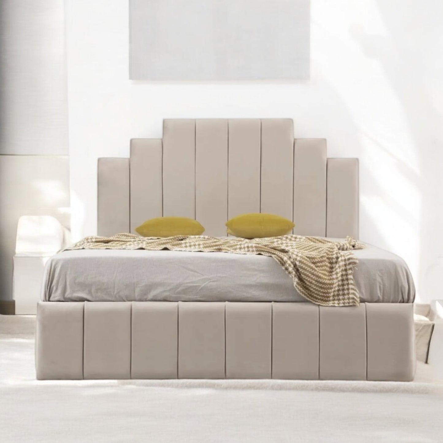 Cadre De Lit En Velours - Natura Beige
