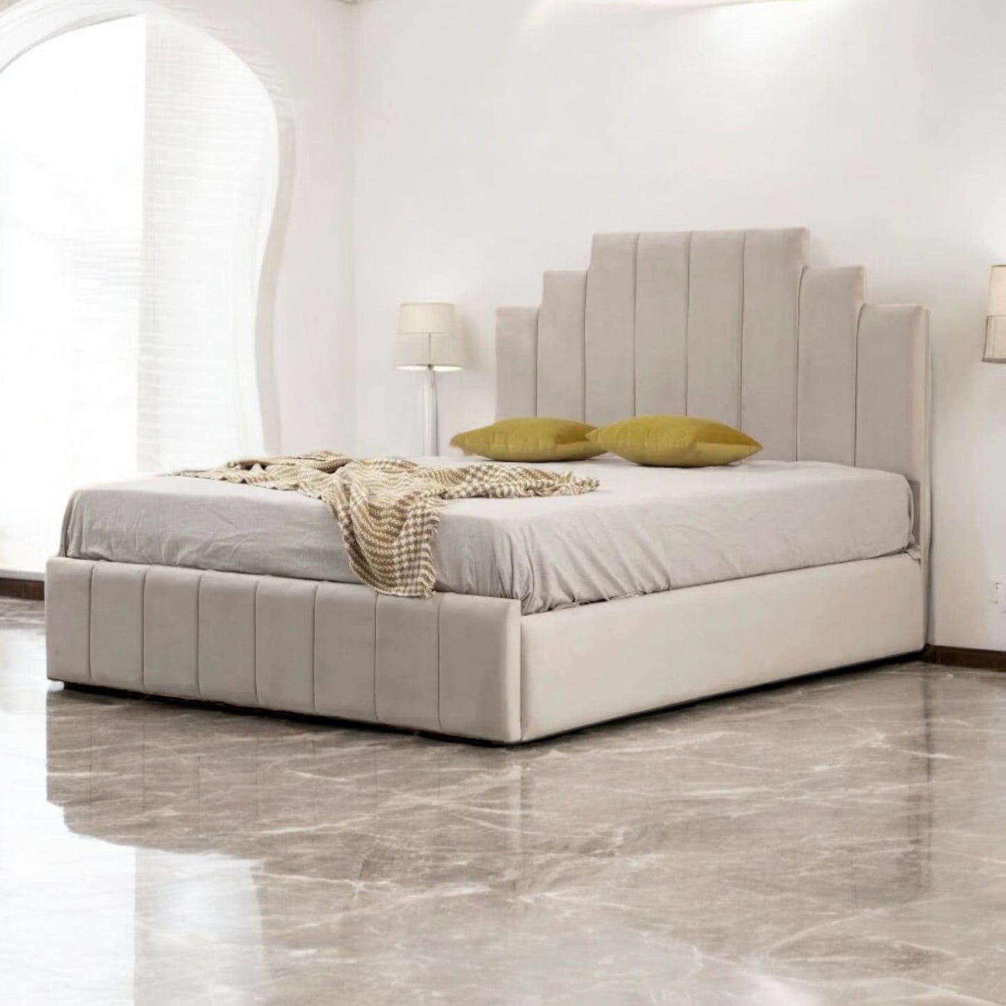 Cadre De Lit En Velours - Natura Beige