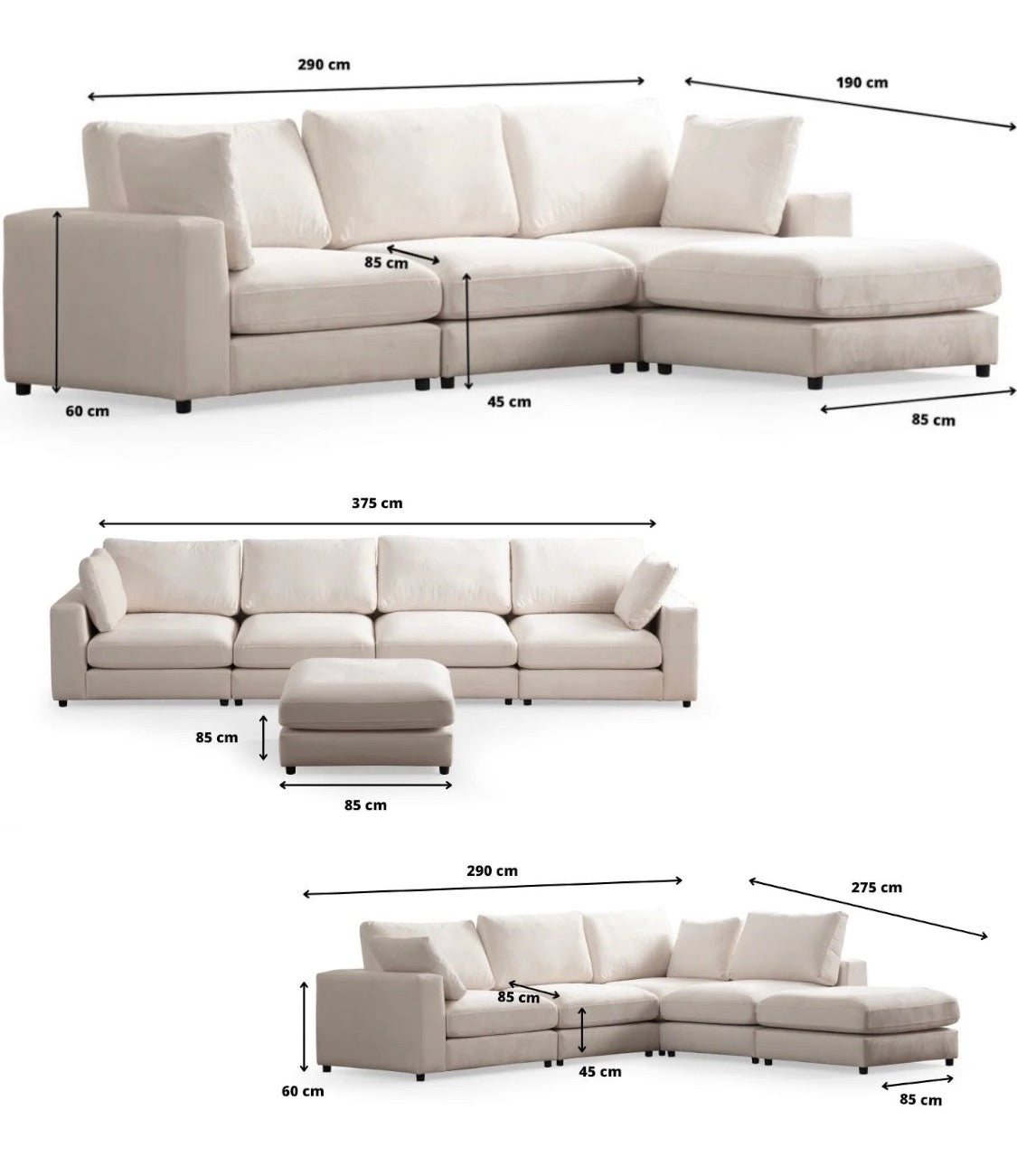 Canapé Modulable Julia x Chenille 3+1 Pouf & 4+1 Pouf