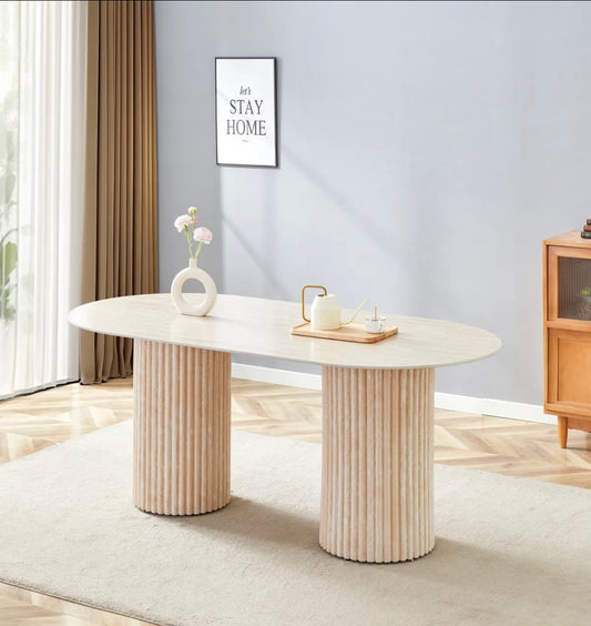 Table repas - EYSHA - travertin céramique - 180x90