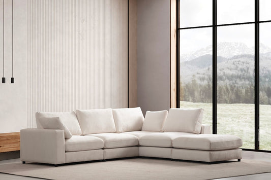 Canapé Modulable Julia Velours Blanc Cassé  - 3+1 Pouf & 4+1 Pouf