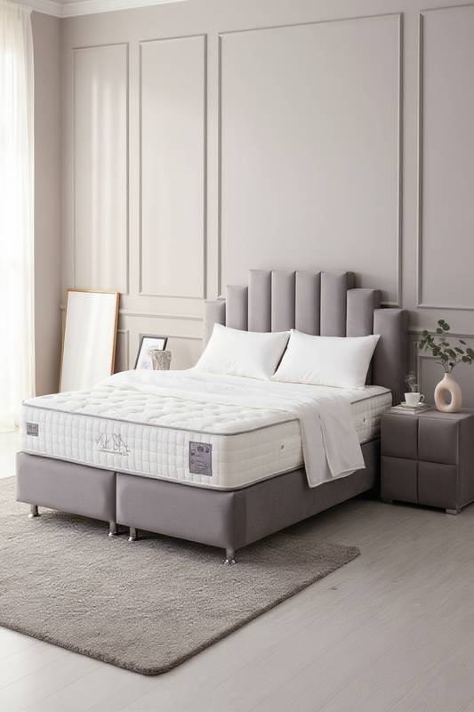 Lit Double Coffre En Velours - Natura Gris