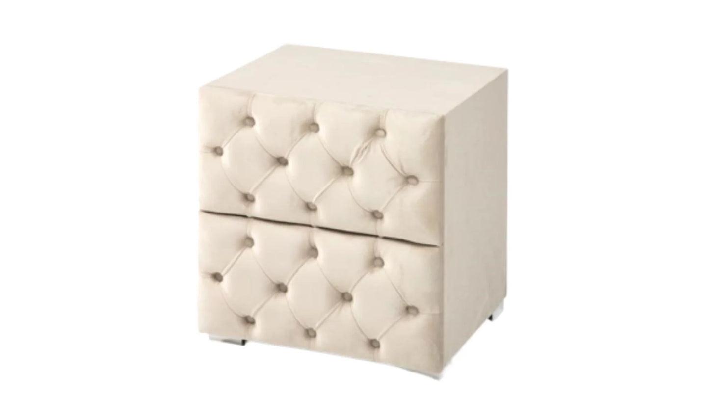 Chevet Capitonné Velours - Blanc cassé - Gris - Anthracite